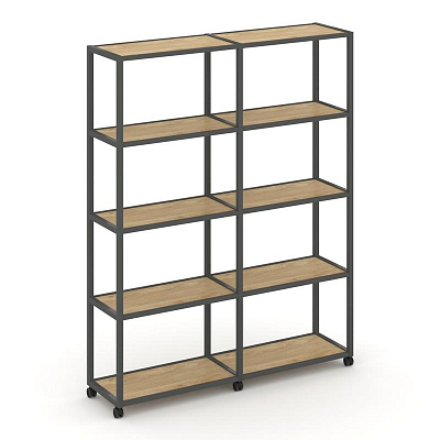 Shelf Mobile Стеллаж 5 уровней 2 секции VR.LT-STK-511.12 Тиквуд Светлый/Металл Антрацит 2370*400*200