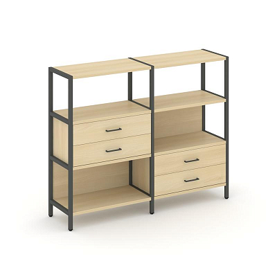 Shelf System Двухсекционный стеллаж трехярусный с ящиками SN.STM-323 Акация Лорка/Металл Антрацит 15