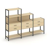 Shelf System Трехсекционный стеллаж четырех/трех/двухярусный с ящиками SN.STM-431 Акация Лорка/Метал
