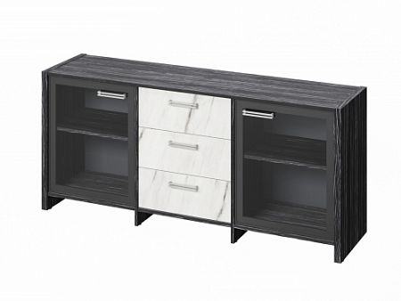 Тумба трехсекционная с 2 дверьми FB-13-02.G. Древесина Графит/Мрамор Леванто белый