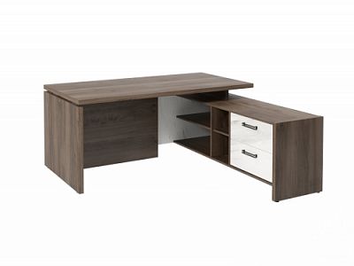 Стол с опорной тумбой FB-117R.GG Орех Пацифик Табак/Мрамор Леванто белый