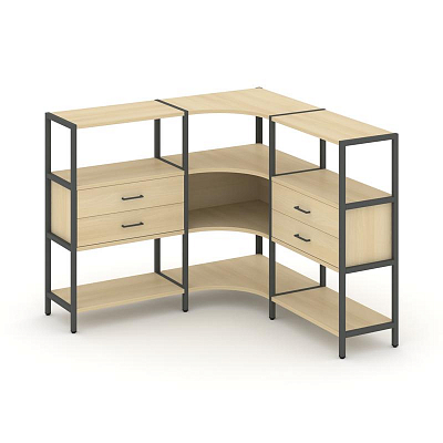 Shelf System Трехсекционный угловой стеллаж трехярусный с ящиками SN.STMU-331 Акация Лорка/Металл Ан