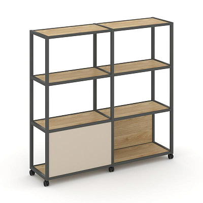 Shelf Mobile Стеллаж 4 уровня 2 секции VR.LT-STK-413.12 Тиквуд Светлый/Металл Антрацит/W-04 2370*400