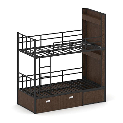 Overnight Кровать 2-х ярусная ON.K2-001 Венге Цаво/Металл Черный 2075*950*2260