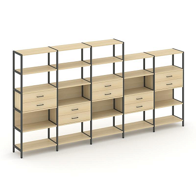 Shelf System Пятисекционный стеллаж пятиярусный с ящиками SN.STM-551 Акация Лорка/Металл Антрацит 39
