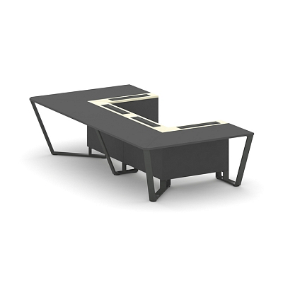 Steel Meet Стол переговорный П-образный KM-PR.B.SP-07P Антрацит/Ваниль Глянец/Металл Антрацит 1600*3