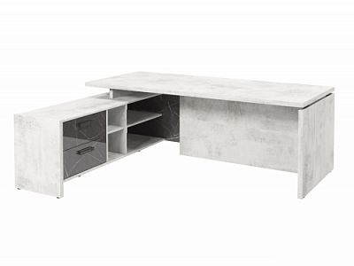 Стол с опорной тумбой FB-121L.GG Хромикс белый/Камень Пьетра Гриджиа черный